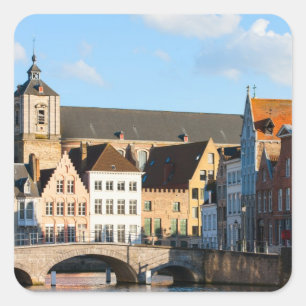Adesivo Quadrado Casas antigas de Bruges, Bélgica
