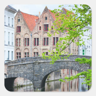 Adesivo Quadrado Casas antigas de Bruges, Bélgica