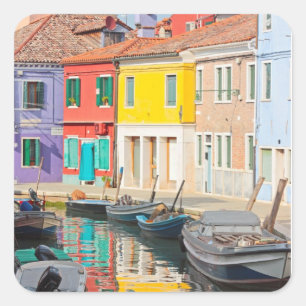 Adesivo Quadrado Casas da cor na ilha Burano Italia de Veneza