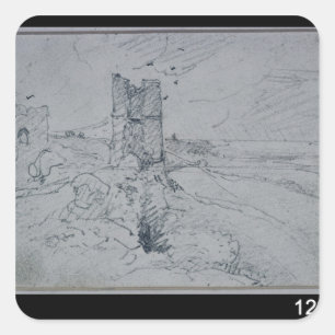 Adesivo Quadrado Casas de campo de John Constable   em um banco