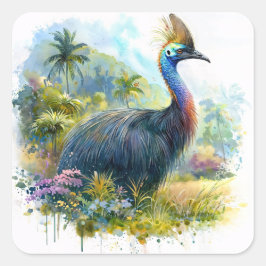 Adesivo Quadrado Cassowary Watercolor Art