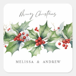 Adesivo Quadrado Castanha de Natal Clássica Holly com amoras