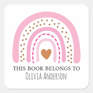 Adesivo Quadrado Castanho-Cor-De-Rosa-Cinto Dotado Arco-Íris Este L
