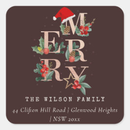 Adesivo Quadrado Castanho Rosa Dourado Foliage de Natal Merry