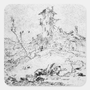 Adesivo Quadrado Castel Cogolo Per Andar a Trento (caneta e tinta n