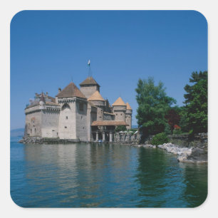 Adesivo Quadrado Castelo Chillon, Lago de Genebra, Cantão de Vaud,