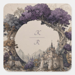 Adesivo Quadrado Castelo com Arcada de Árvore Roxa Ilustrado para C