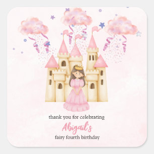 Adesivo Quadrado Castelo Cor-de-Rosa Conto de Fadas Princesa Aniver