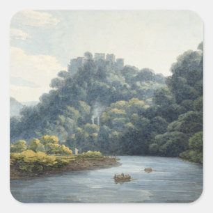 Adesivo Quadrado Castelo de Goodrich no Wye (w/c, caneta & tinta,