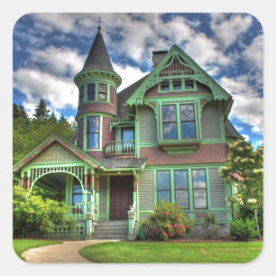 Adesivo Quadrado Castelo Histórico de Drain Oregon, 1940