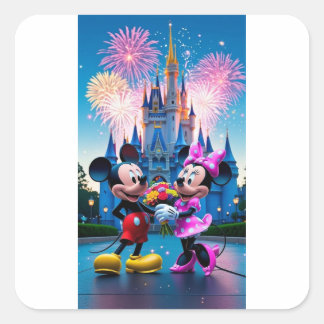 Adesivo Quadrado Castelo Mágico Mickey e Minnie Mouse Papel de Fest