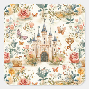 Adesivo Quadrado Castelo Medieval Viintage Fantasia Floral Borbolet