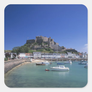 Adesivo Quadrado Castelo Mount Orgueil e porto, Gorey, Jersey