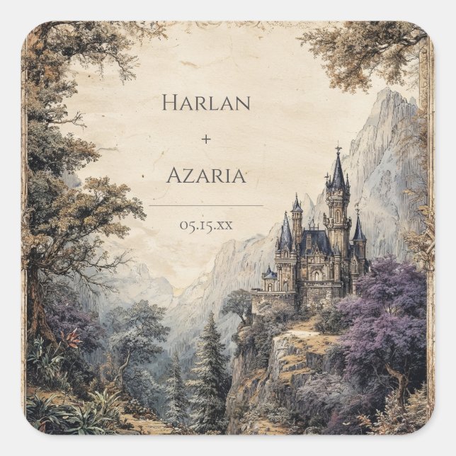 Adesivo Quadrado Castelo no Sticker do Casamento Florestal (Frente)