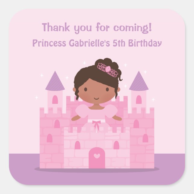 Adesivo Quadrado Castle Cute African American Princess Stickers (Frente)