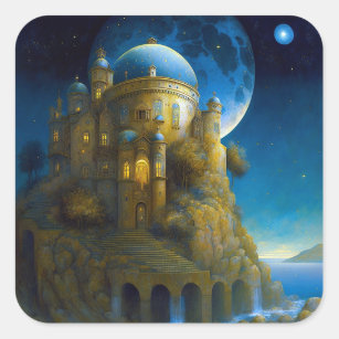 Adesivo Quadrado Castle Fantasy Moon Landscape