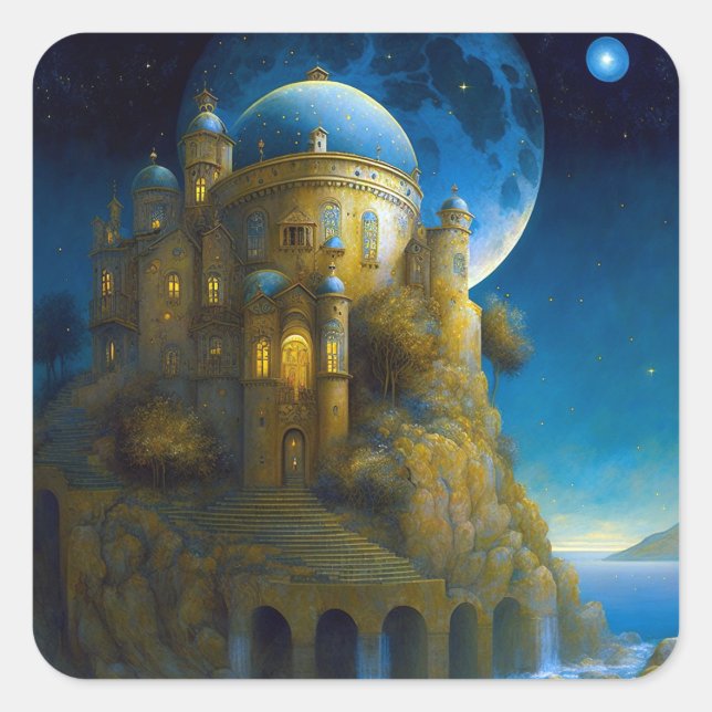 Adesivo Quadrado Castle Fantasy Moon Landscape (Frente)