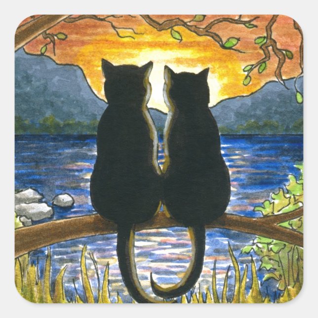 Adesivo Quadrado Cat 582 gatos pretos (Frente)