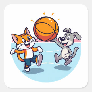 Adesivo Quadrado Cat and Dog joga basquete
