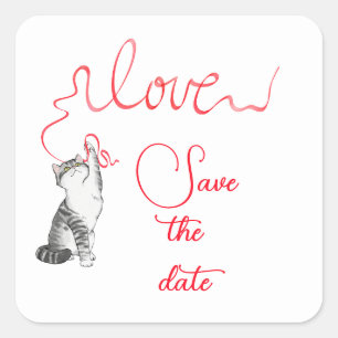 Adesivo Quadrado Cat com fita Salve os selos de envelopes de data