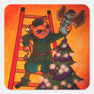 Adesivo Quadrado Cat. Elf de Natal