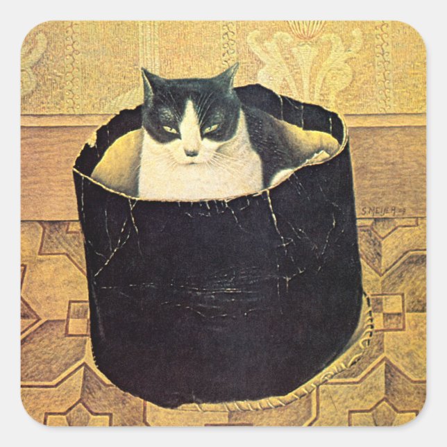 Adesivo Quadrado Cat in Hatbox, Solomon Meijer (Frente)