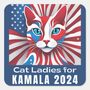 Adesivo Quadrado Cat Ladies para Kamala 2024 Democrata