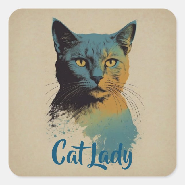 Adesivo Quadrado Cat Lady Sticker (Frente)
