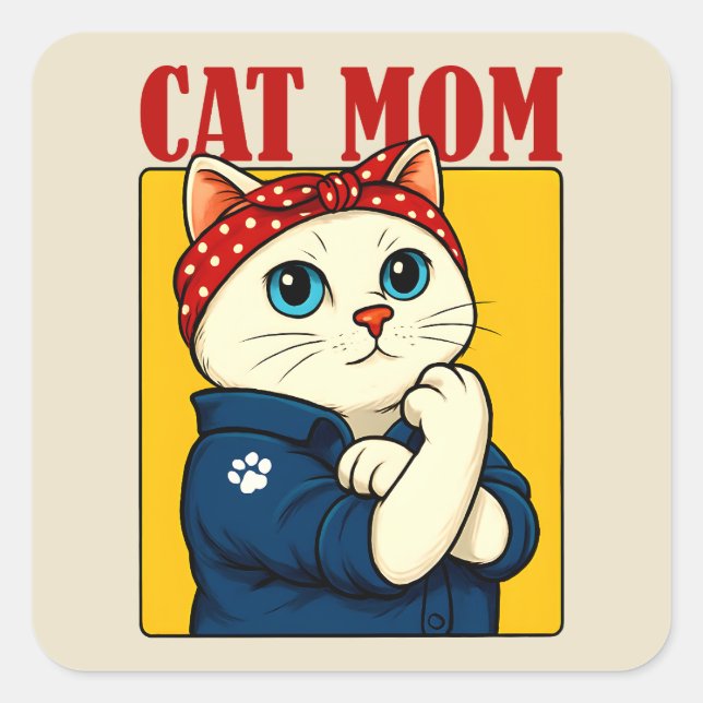 Adesivo Quadrado Cat Mãe Dia de as mães (Frente)