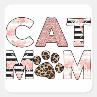 Adesivo Quadrado Cat Mãe Rosa Floral e Leopardo