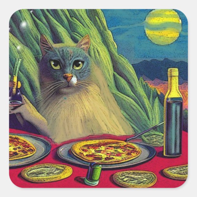 Adesivo Quadrado Cat Nip Pizza (Frente)