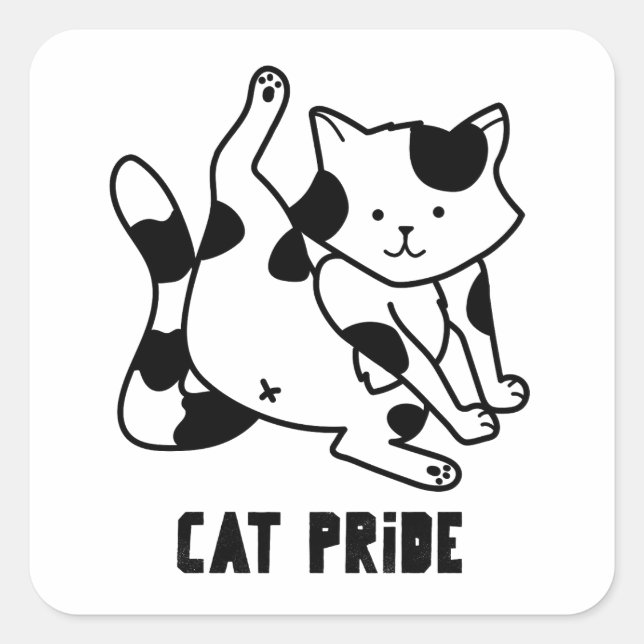 Adesivo Quadrado Cat Pride Engraçado Gato Bobo Preto e Branco (Frente)