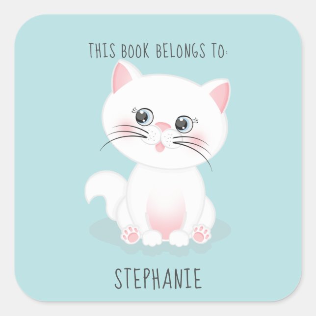 Adesivo Quadrado Cat Purr-fect Day Este livro pertence a (Frente)