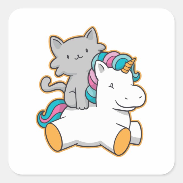 ADESIVO QUADRADO CAT RIDING UNICORN (Frente)