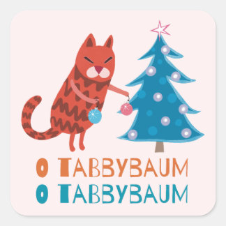 Adesivo Quadrado Cat Trimmming the Christmas Tree