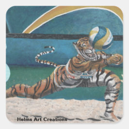 Adesivo Quadrado Cat Warrior Beach Voleibol Fantasy Art Stickers