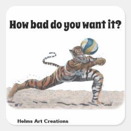 Adesivo Quadrado Cat Warrior Jogando Voleibol Fantasia Art Sticker