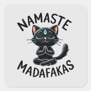 Adesivo Quadrado Cat Yoga Pose - Namaste Madafakas