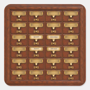 Adesivo Quadrado Catálogo de Cartões de Biblioteca Vintage Feliz Na
