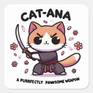 Adesivo Quadrado Catana Samurai - Adorável Guerreiro de Gato