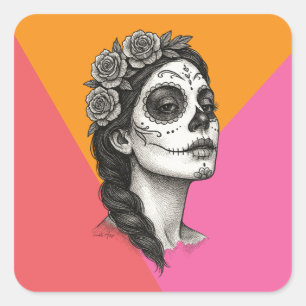 Adesivo Quadrado Catarina mexicana com o Dia Rosa dos Mortos