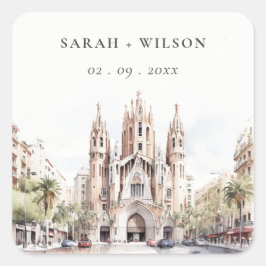 Adesivo Quadrado Catedral de Barcelona Casamento por Aquarela Espan