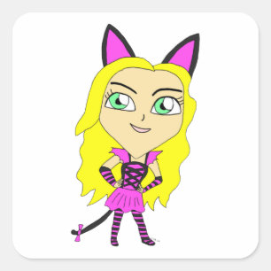 Adesivo Quadrado catgirl chibi