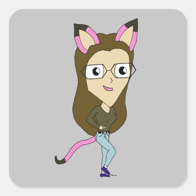 Adesivo Quadrado catgirl chibi (Frente)