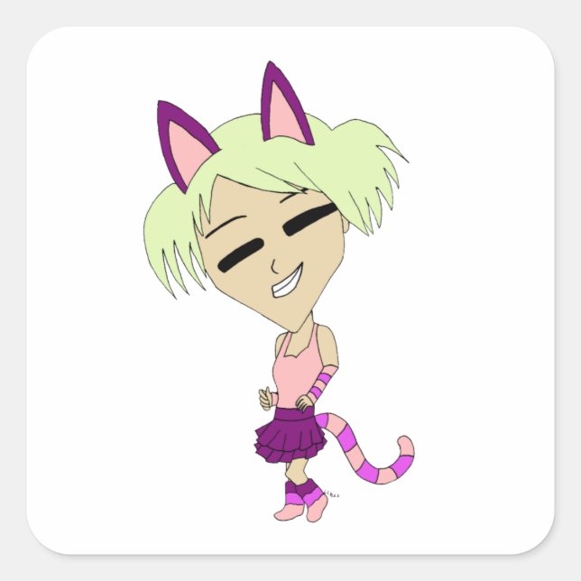 Adesivo Quadrado catgirl chibi (Frente)