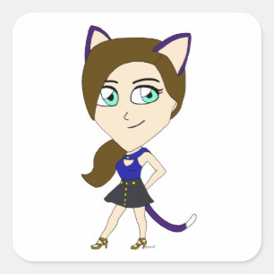 Adesivo Quadrado catgirl chibi