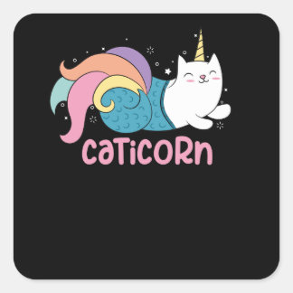 Adesivo Quadrado Caticorn Cute Cat Unicorn Mistura de Sereia