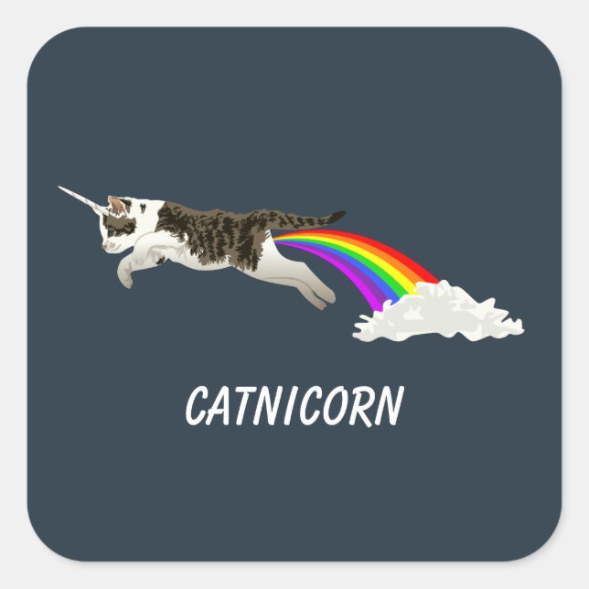 Adesivo Quadrado Catnicorn - I Poop Rainbow (Frente)