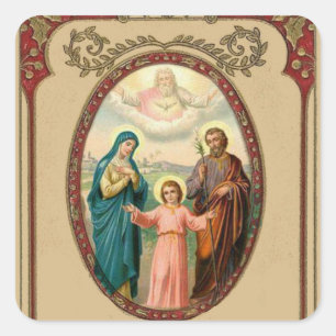 Adesivo Quadrado Católico Vintage Família Religiosa Santa Jesus Mar