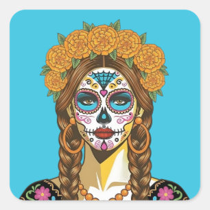 Adesivo Quadrado Catrina de Marigold do Dia dos Mortos